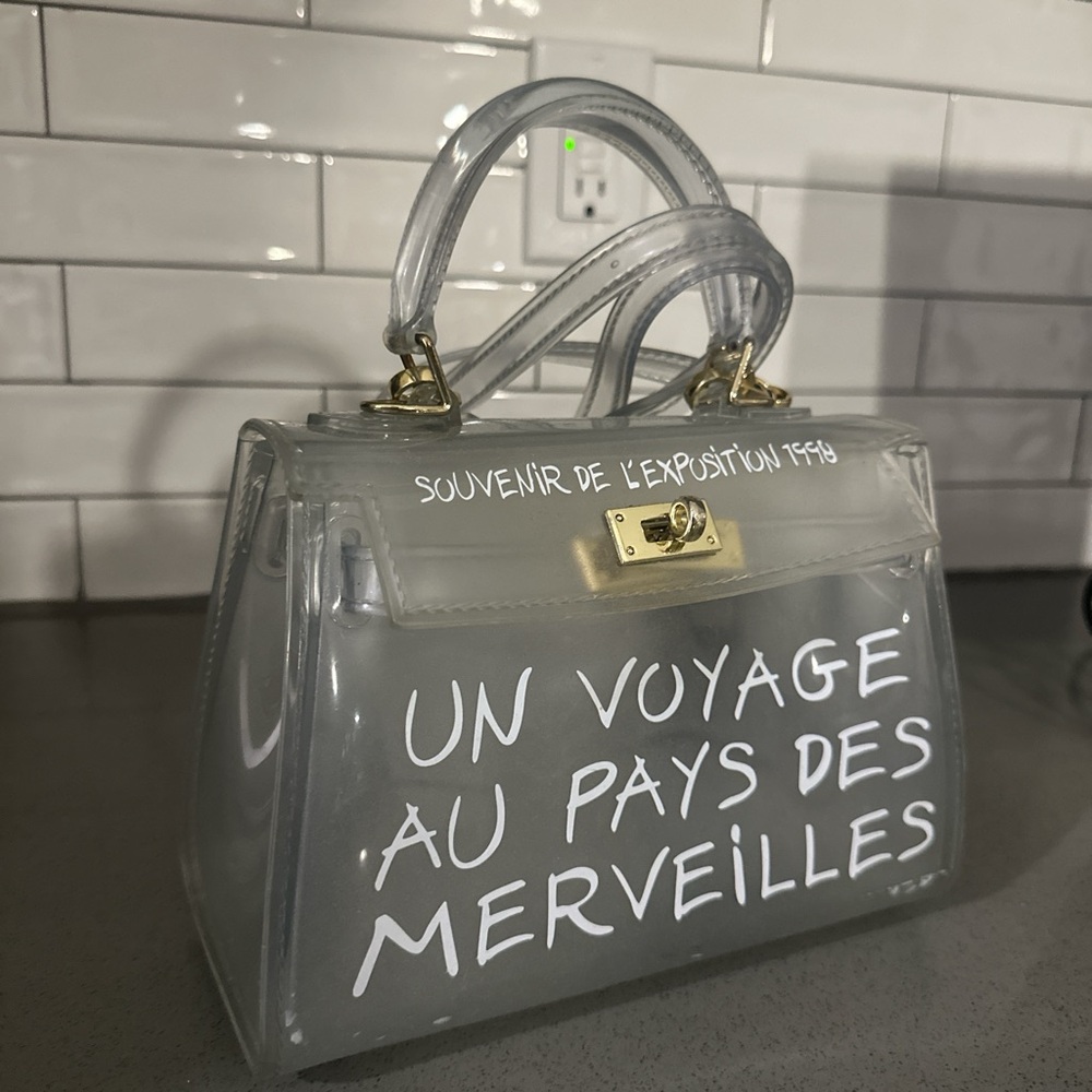 Transparent Handbag with White Accents